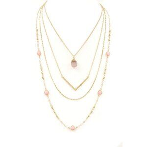TRENDING FASHION Rose Opal Acrylic Stone Layered Style Goldtone Necklace NWT